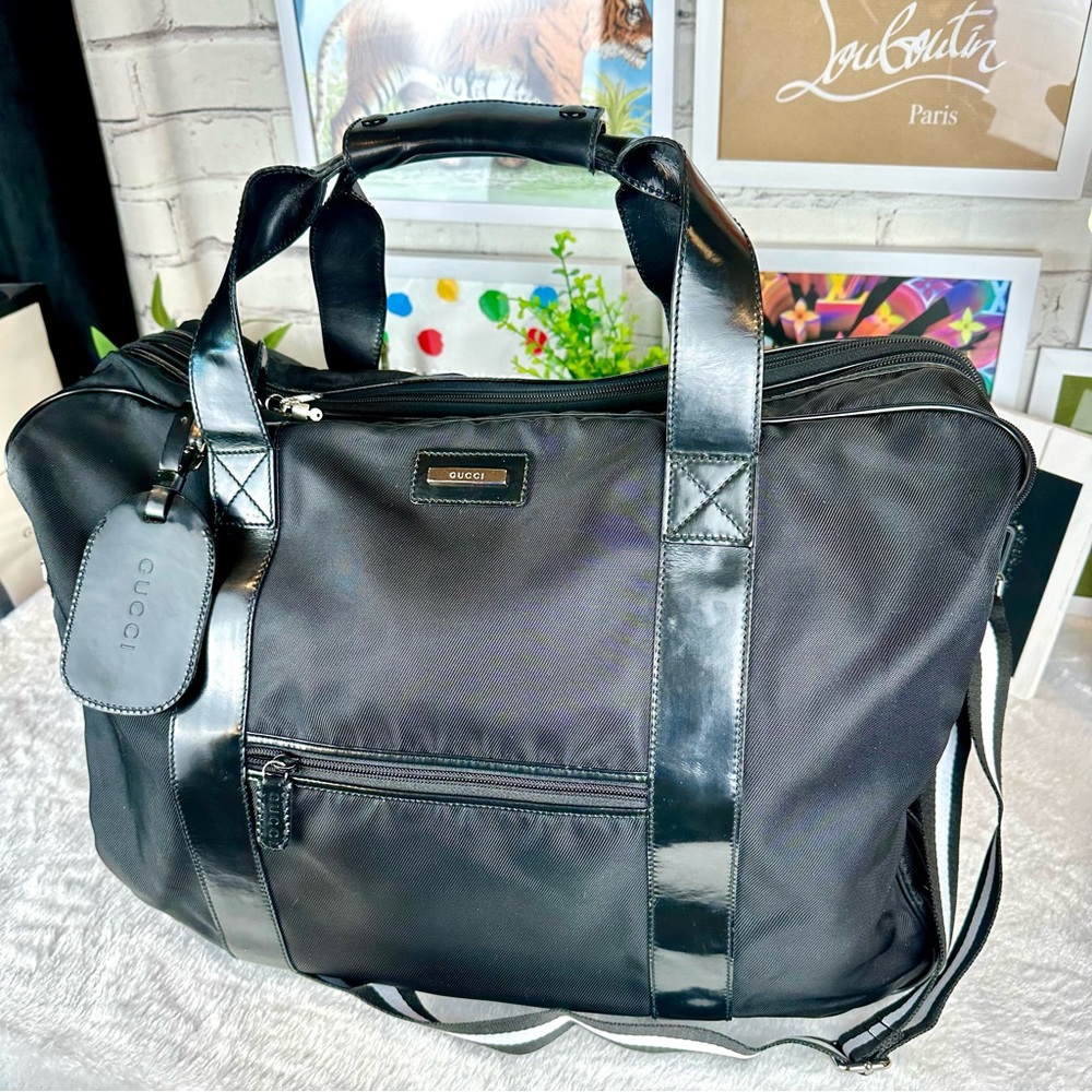 Gucci Black Travel Duffel Bag with Leather Trim - Picture 3 of 16